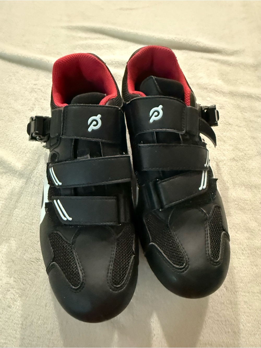 Peloton Cycling Shoes Black/Red/White EU 40 3-Bolt Adjustable Buckle